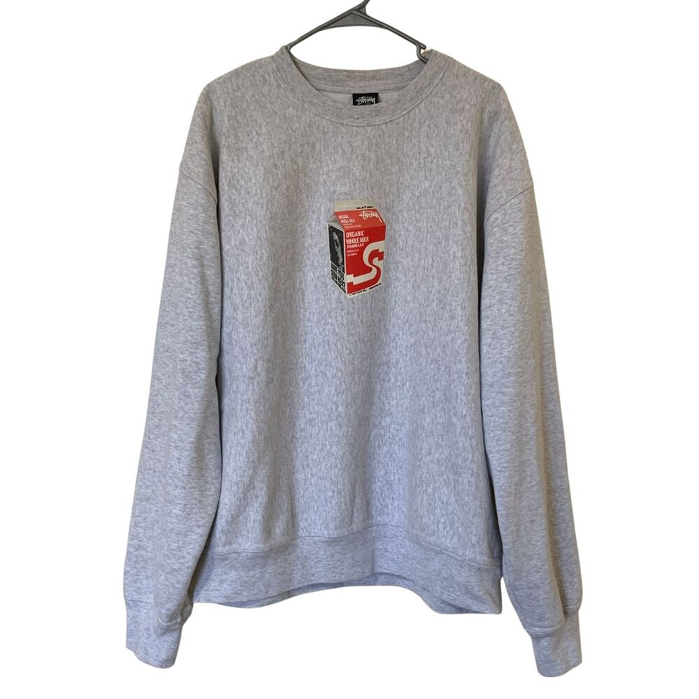 Stussy Milk Crew Ash Heather Graphic Crewneck Sweatshirt XL - Picture 9 of 11